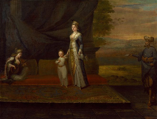 Lady Mary Wortley Montagu with her son, Edward Wortley Montagu, and attendants, attributed to Jean Baptiste Vanmour, circa 1717 - NPG 3924 -  National Portrait Gallery, London